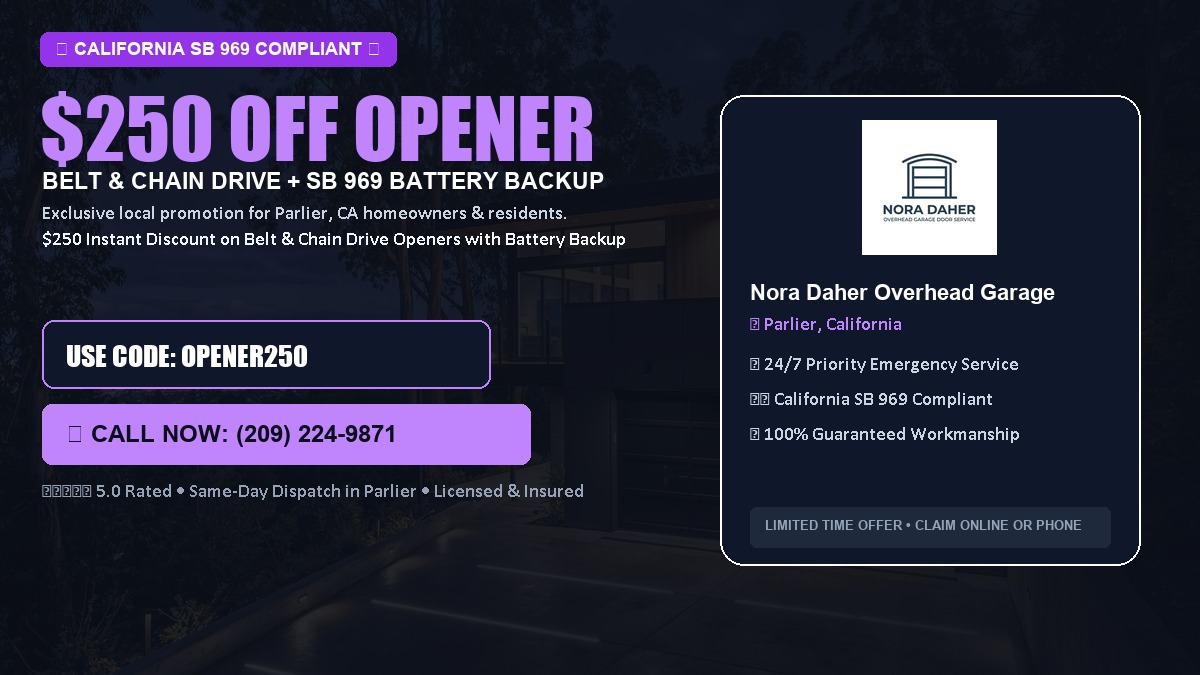 $250 OFF Smart Garage Door Opener Installation (Belt & Chain Drive with California SB 969 Battery Backup) in Parlier, CA