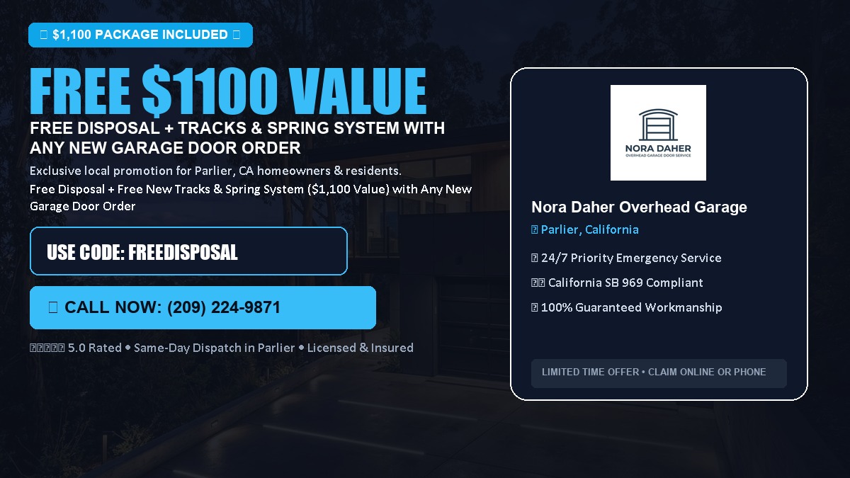 Free Disposal + Free New Tracks & Spring System with Any New Garage Door Order ($1100 Value) in Parlier, CA